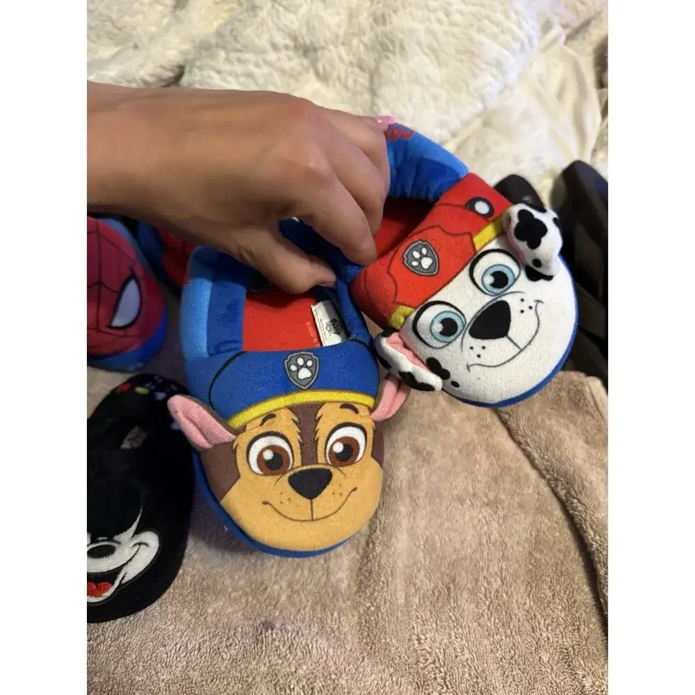 slippers Lot 3, Kids Fabric Slippers Spider-Man Mickey PAW patrol. (9/10) (7/8)